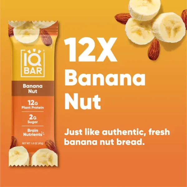 IQBAR Banana Nut Body + Brain Proteinbar - Eske med 12 Bars