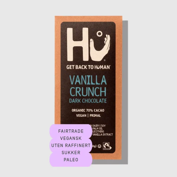 Hu Kitchen Vanilla Crunch 60 g <br>  Crunchy Vegansk Sjokolade med ekte vanilje