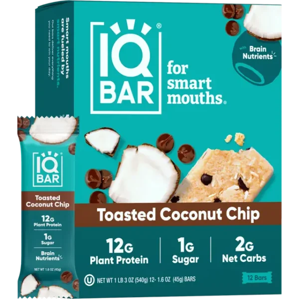 IQBAR Toasted Coconut Chip Body + Brain Proteinbar 45 g x 12