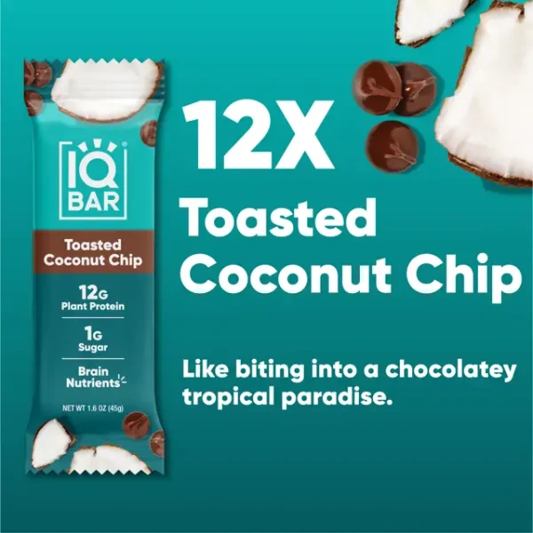 IQBAR Toasted Coconut Chip Body + Brain Proteinbar 45 g x 12