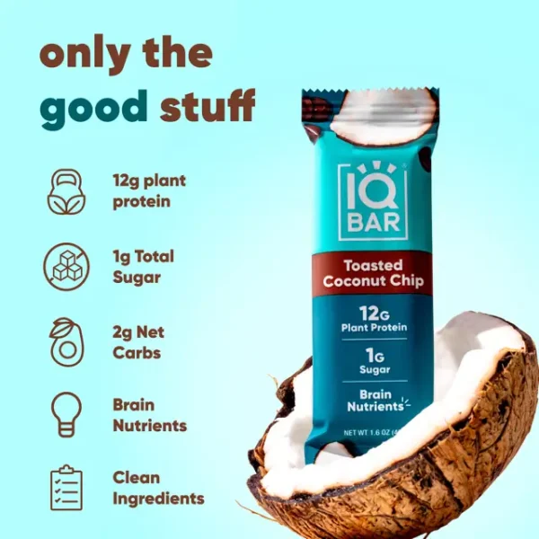 IQBAR Toasted Coconut Chip Body + Brain Proteinbar 45 g x 12