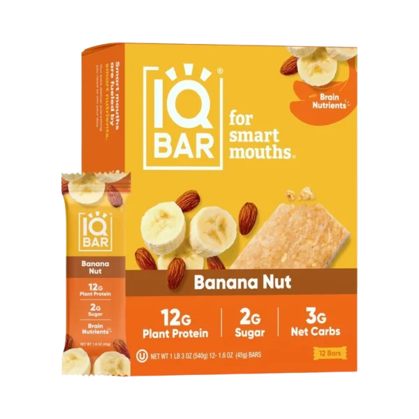 IQBAR Banana Nut Body + Brain Proteinbar - Eske med 12 Bars