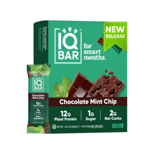 IQBAR Chocolate Mint Chip Proteinbar 45g - Eske med 12 bars